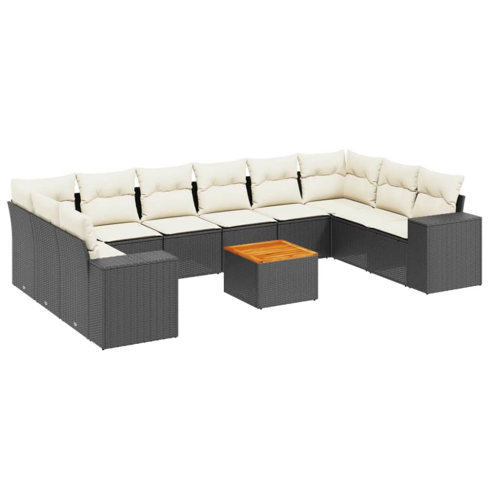 vidaXL Set canapele de grădină cu perne, 11 piese, negru, poliratan