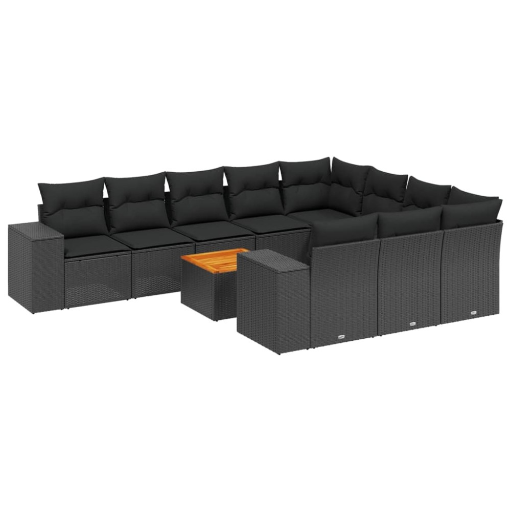 vidaXL Set canapele de grădină cu perne, 11 piese, negru, poliratan