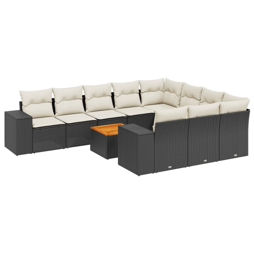 vidaXL Set canapele de grădină cu perne, 11 piese, negru, poliratan