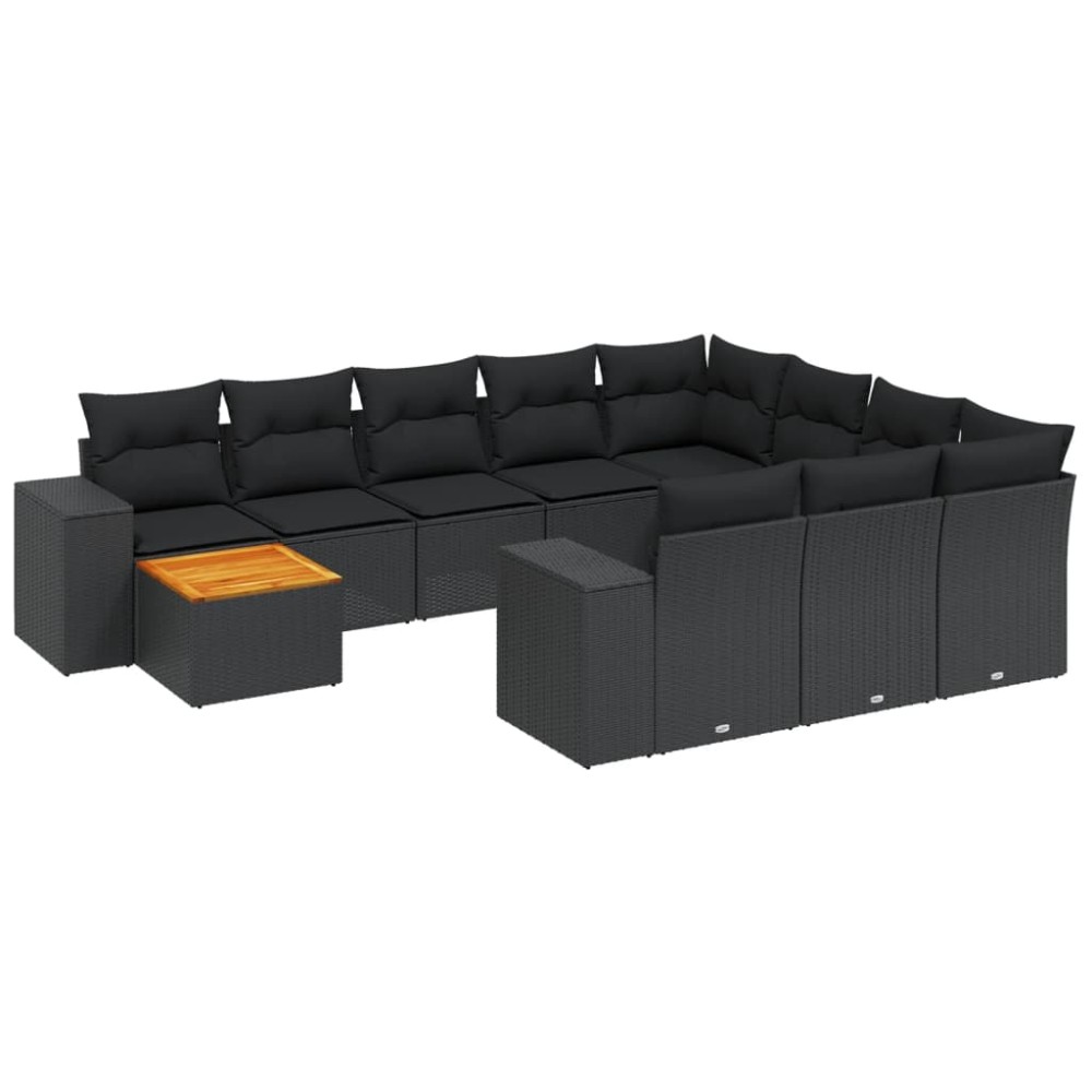 vidaXL Set canapele de grădină cu perne, 11 piese, negru, poliratan