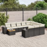 vidaXL Set canapele de grădină cu perne, 11 piese, negru, poliratan