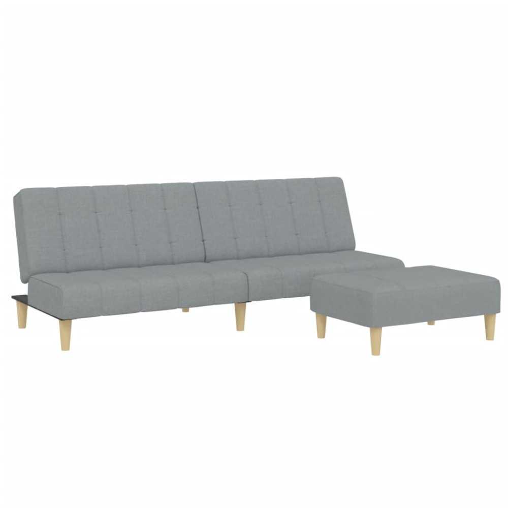 vidaXL Canapea extensibilă cu taburet, 2 locuri, gri deschis, textil