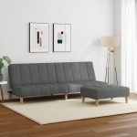 vidaXL Canapea extensibilă cu taburet, 2 locuri, gri închis, textil