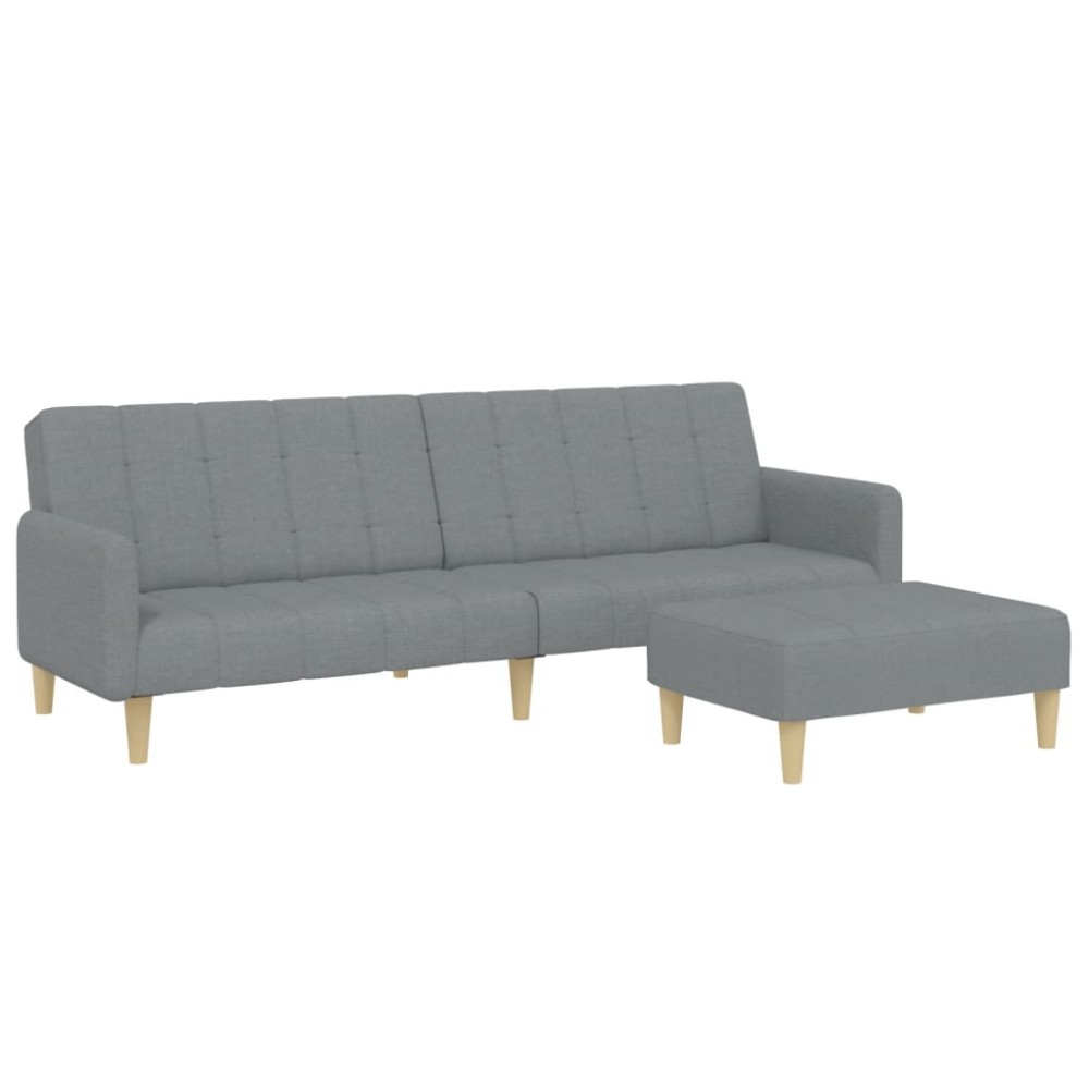 vidaXL Canapea extensibilă cu taburet, 2 locuri, gri deschis, textil