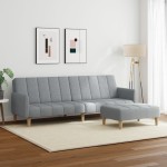 vidaXL Canapea extensibilă cu taburet, 2 locuri, gri deschis, textil