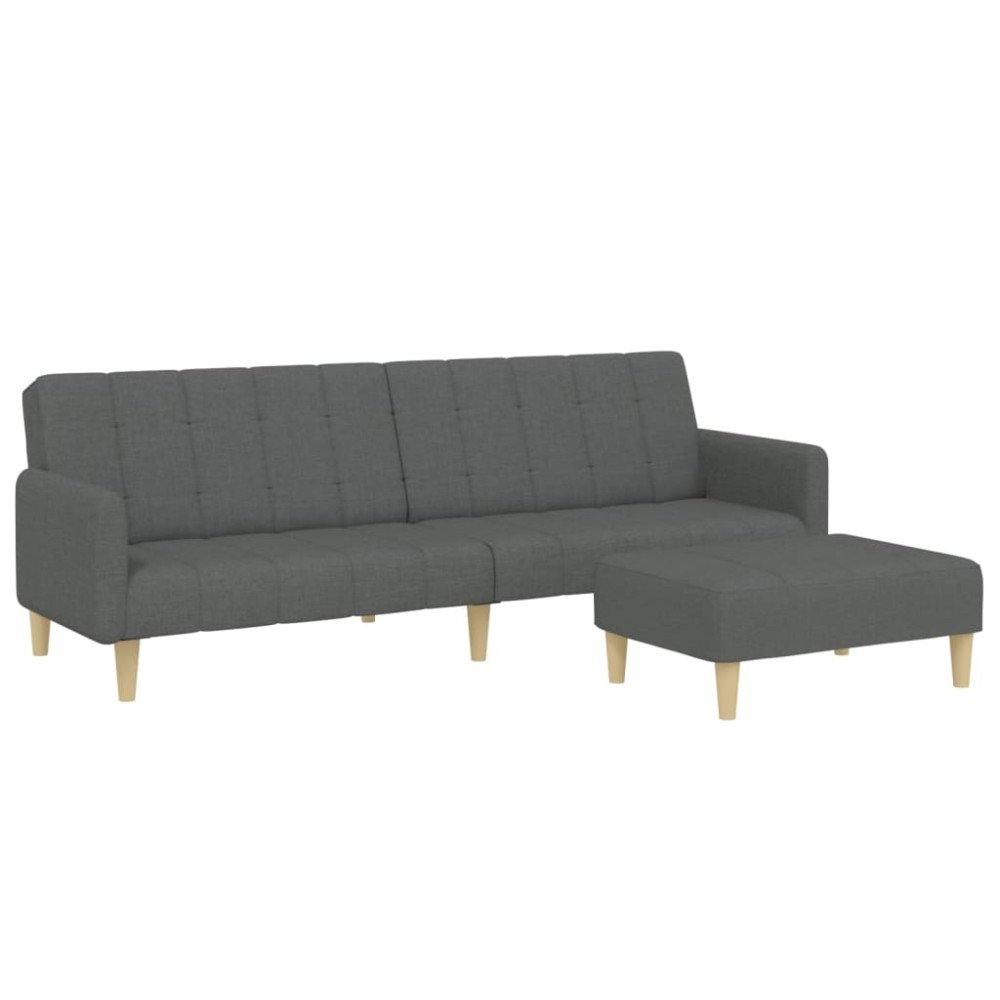 vidaXL Canapea extensibilă cu taburet, 2 locuri, gri închis, textil