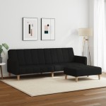 vidaXL Canapea extensibilă cu taburet, 2 locuri, negru, textil vidaXL Canapea extensibilă cu taburet, 2 locuri, negru, textil