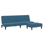 vidaXL Canapea extensibilă cu 2 locuri și taburet, albastru, catifea vidaXL Canapea extensibilă cu 2 locuri și taburet, albastru, catifea