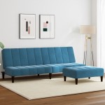 vidaXL Canapea extensibilă cu 2 locuri și taburet, albastru, catifea vidaXL Canapea extensibilă cu 2 locuri și taburet, albastru, catifea