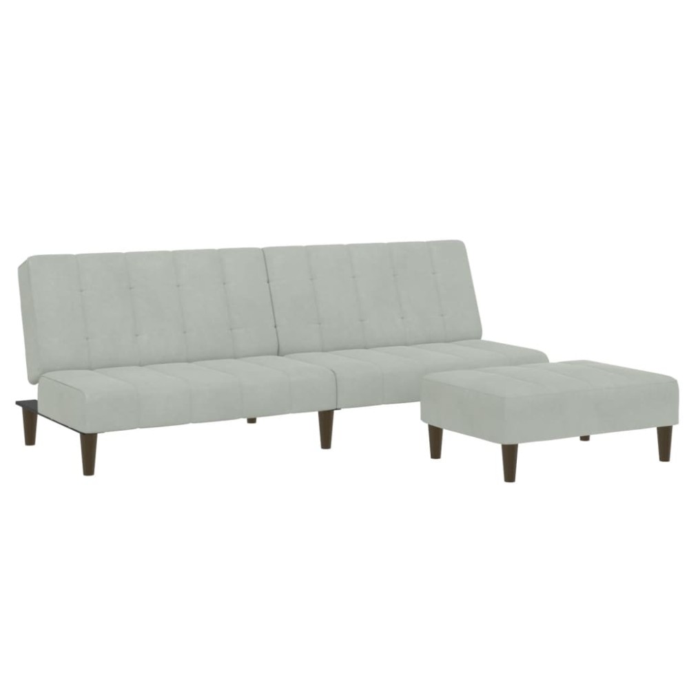 vidaXL Canapea extensibilă cu taburet, 2 locuri, gri deschis, catifea