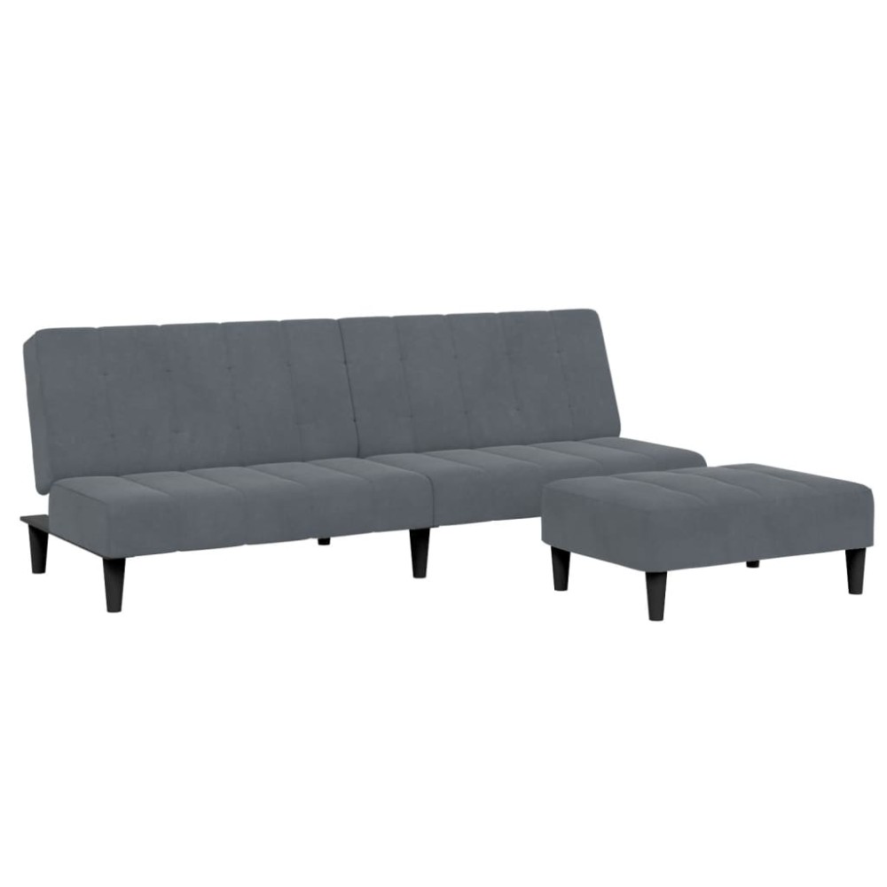 vidaXL Canapea extensibilă cu taburet, 2 locuri, gri închis, catifea