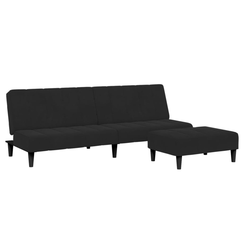 vidaXL Canapea extensibilă cu taburet, 2 locuri, negru, catifea