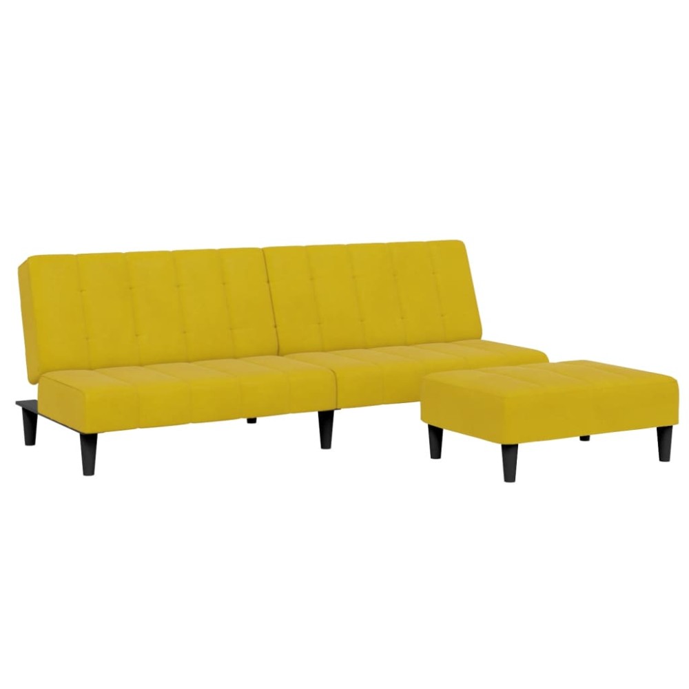 vidaXL Canapea extensibilă cu taburet, 2 locuri, galben, catifea