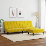 vidaXL Canapea extensibilă cu taburet, 2 locuri, galben, catifea