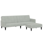 vidaXL Canapea extensibilă cu taburet, 2 locuri, gri deschis, catifea