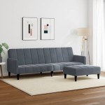 vidaXL Canapea extensibilă cu taburet, 2 locuri, gri închis, catifea