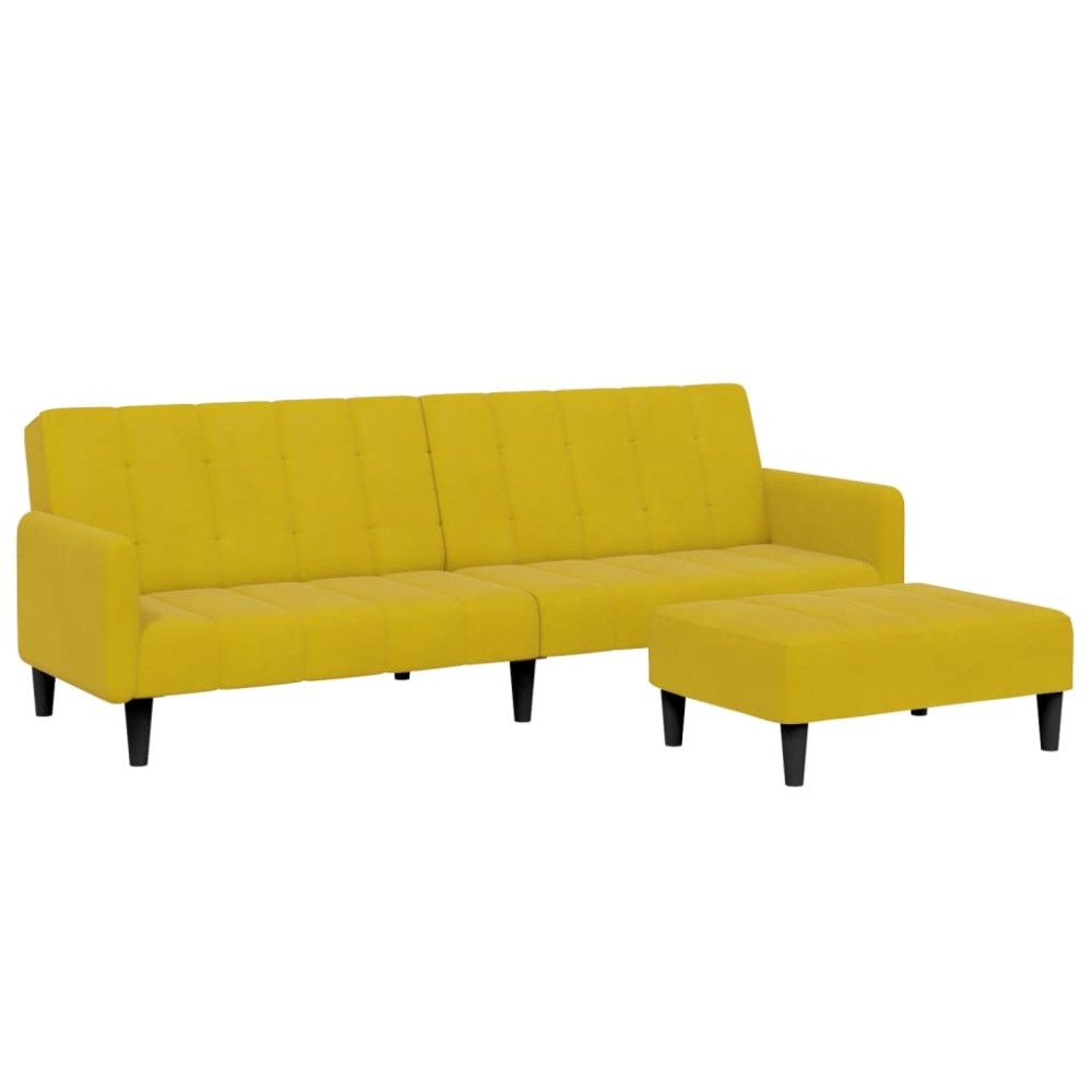 vidaXL Canapea extensibilă cu taburet, 2 locuri, galben, catifea