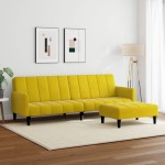 vidaXL Canapea extensibilă cu taburet, 2 locuri, galben, catifea