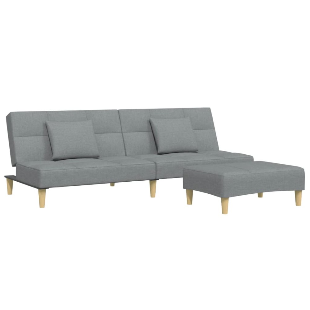 vidaXL Canapea extensibilă cu taburet, 2 locuri, gri deschis, textil