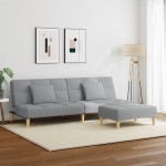 vidaXL Canapea extensibilă cu taburet, 2 locuri, gri deschis, textil