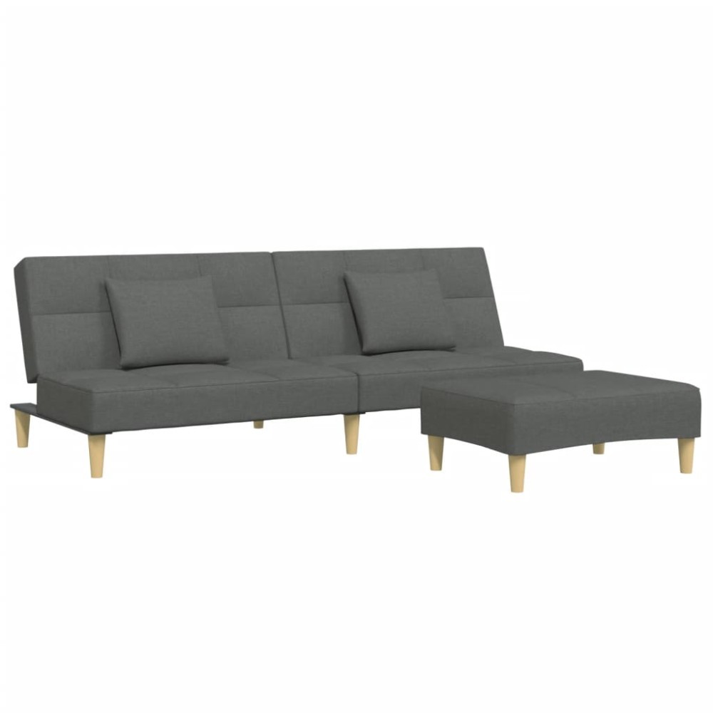 vidaXL Canapea extensibilă cu taburet, 2 locuri, gri închis, textil