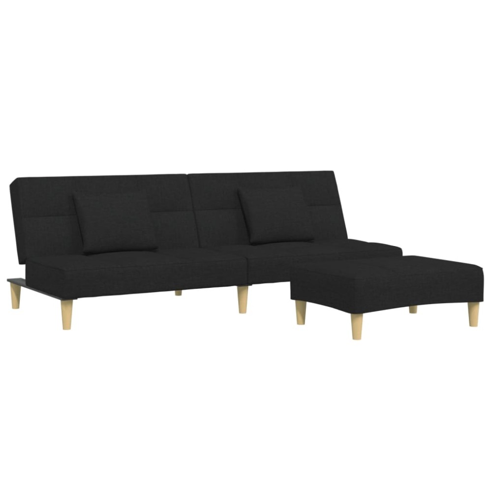 vidaXL Canapea extensibilă cu taburet, 2 locuri, negru, textil