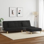 vidaXL Canapea extensibilă cu taburet, 2 locuri, negru, textil vidaXL Canapea extensibilă cu taburet, 2 locuri, negru, textil