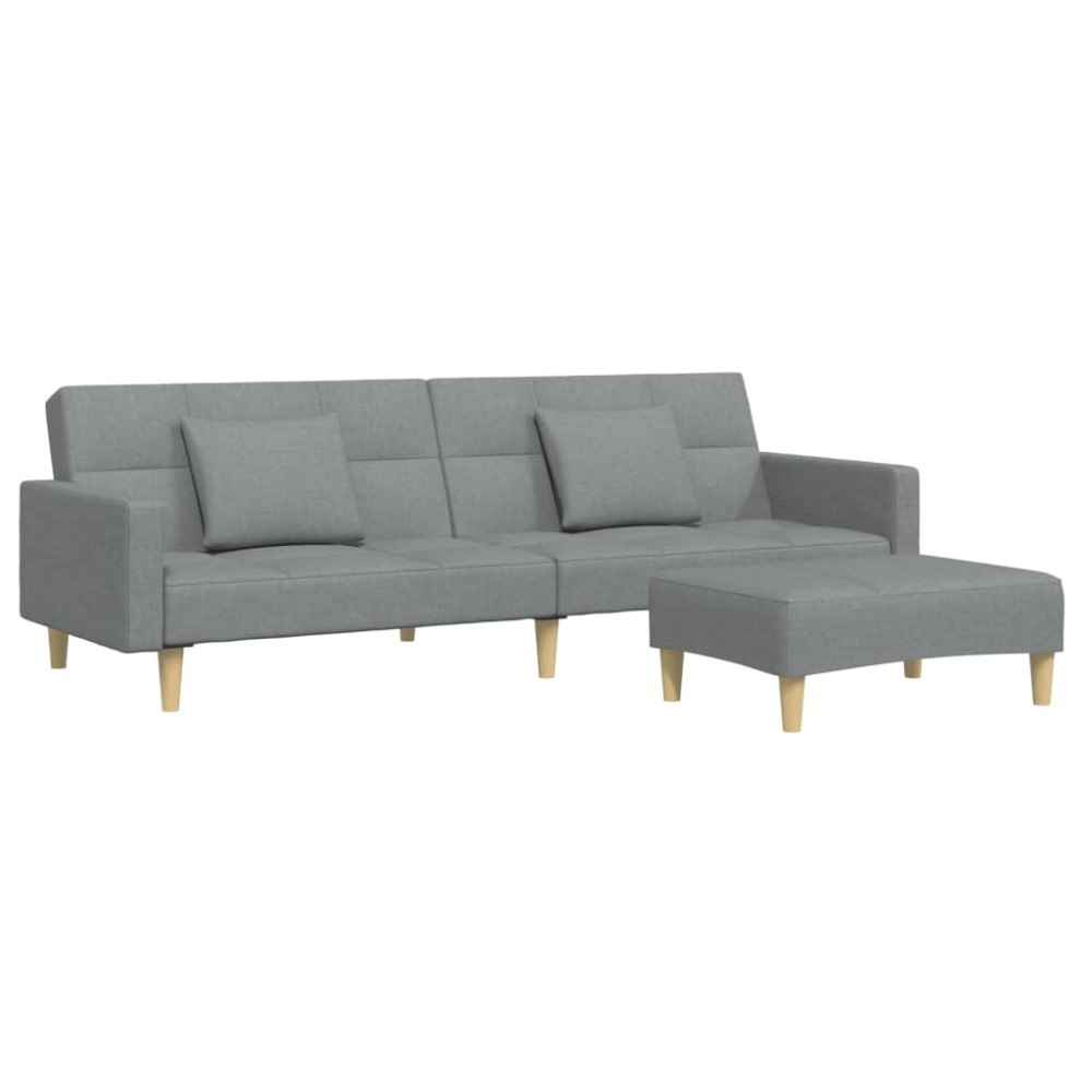 vidaXL Canapea extensibilă cu taburet, 2 locuri, gri deschis, textil
