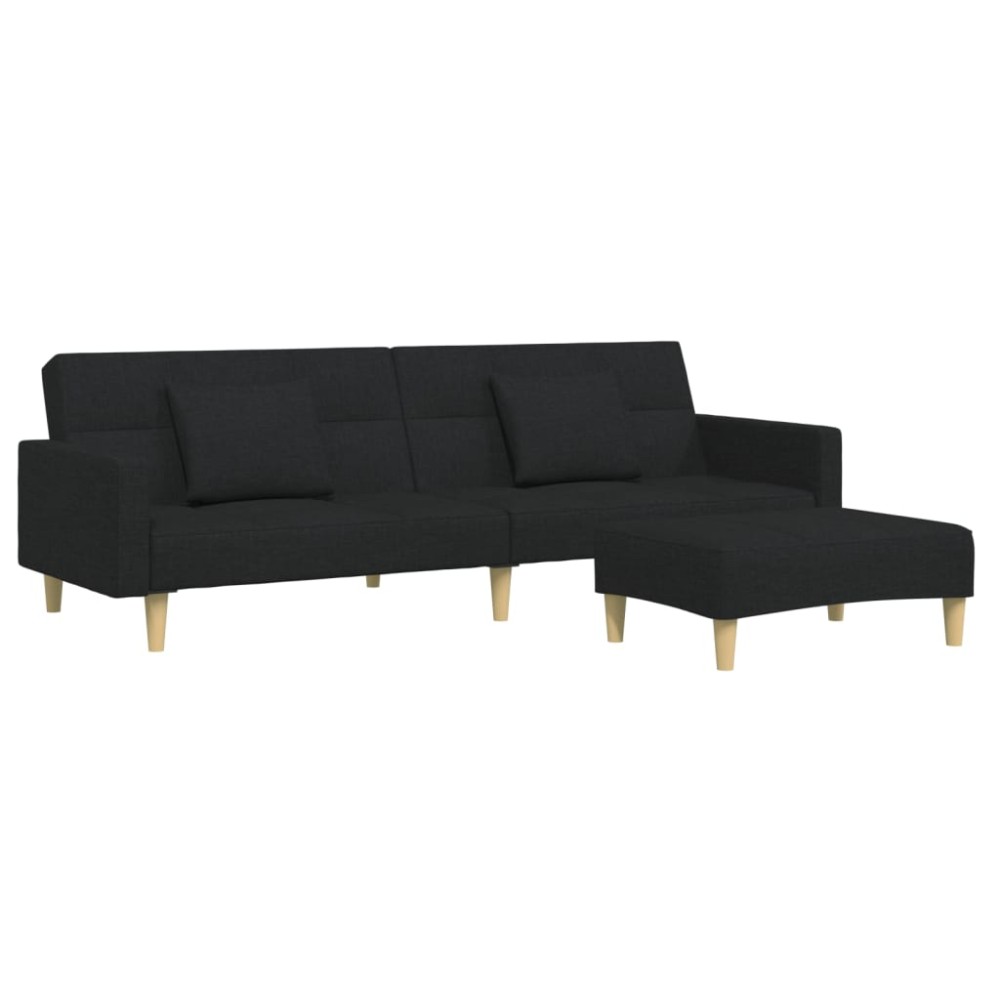 vidaXL Canapea extensibilă cu taburet, 2 locuri, negru, textil