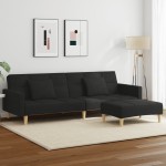 vidaXL Canapea extensibilă cu taburet, 2 locuri, negru, textil vidaXL Canapea extensibilă cu taburet, 2 locuri, negru, textil
