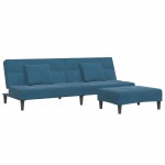 vidaXL Canapea extensibilă cu 2 locuri și taburet, albastru, catifea vidaXL Canapea extensibilă cu 2 locuri și taburet, albastru, catifea