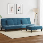 vidaXL Canapea extensibilă cu 2 locuri și taburet, albastru, catifea vidaXL Canapea extensibilă cu 2 locuri și taburet, albastru, catifea