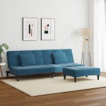 vidaXL Canapea extensibilă cu 2 locuri și taburet, albastru, catifea vidaXL Canapea extensibilă cu 2 locuri și taburet, albastru, catifea
