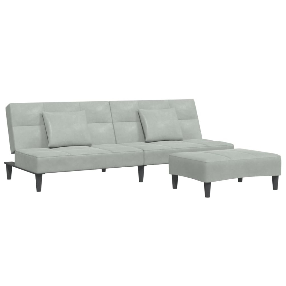 vidaXL Canapea extensibilă cu taburet, 2 locuri, gri deschis, catifea