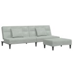 vidaXL Canapea extensibilă cu taburet, 2 locuri, gri deschis, catifea