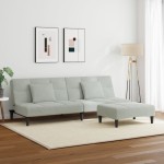 vidaXL Canapea extensibilă cu taburet, 2 locuri, gri deschis, catifea