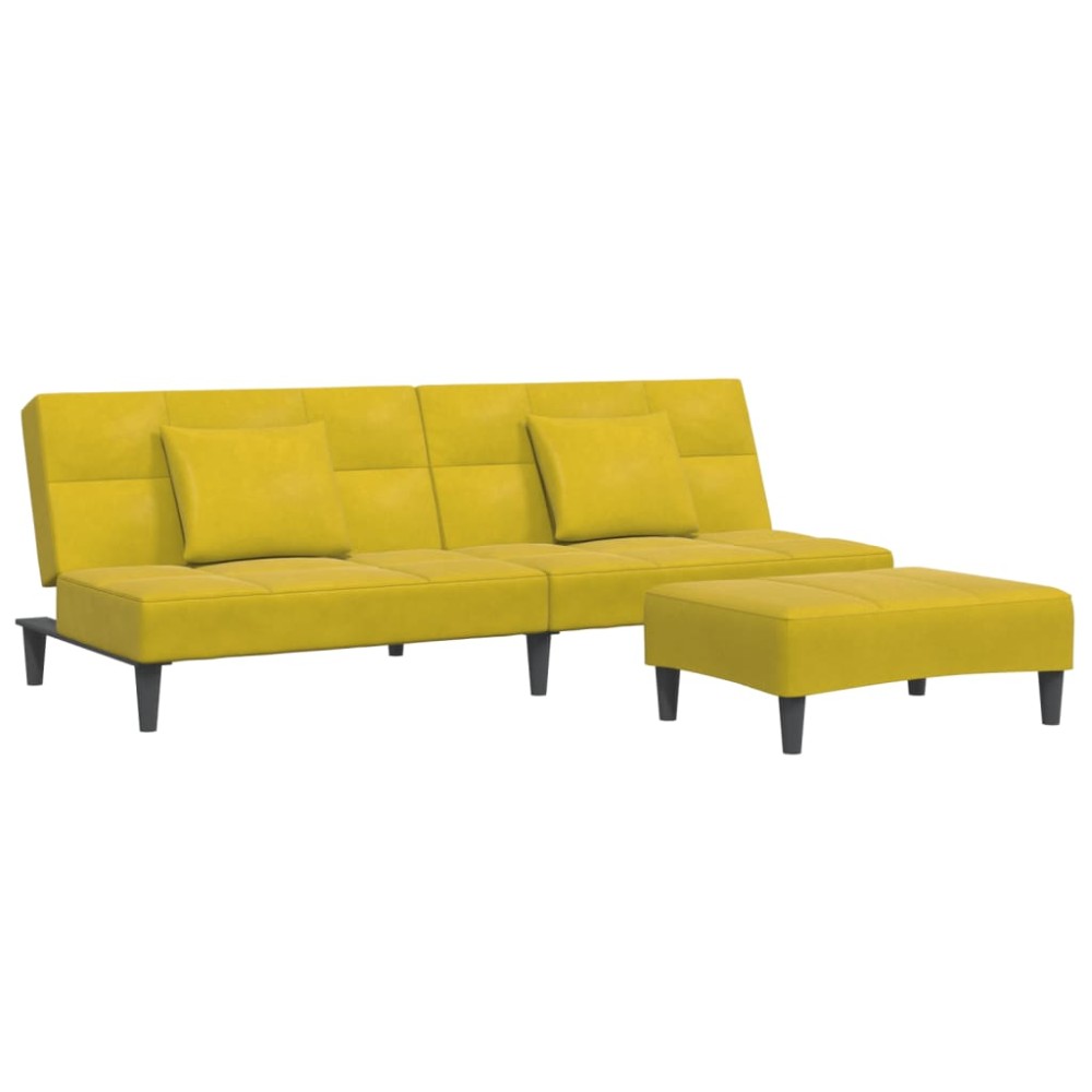 vidaXL Canapea extensibilă cu taburet, 2 locuri, galben, catifea