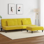 vidaXL Canapea extensibilă cu taburet, 2 locuri, galben, catifea vidaXL Canapea extensibilă cu taburet, 2 locuri, galben, catifea