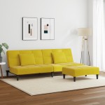 vidaXL Canapea extensibilă cu taburet, 2 locuri, galben, catifea vidaXL Canapea extensibilă cu taburet, 2 locuri, galben, catifea