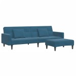 vidaXL Canapea extensibilă cu 2 locuri și taburet, albastru, catifea vidaXL Canapea extensibilă cu 2 locuri și taburet, albastru, catifea