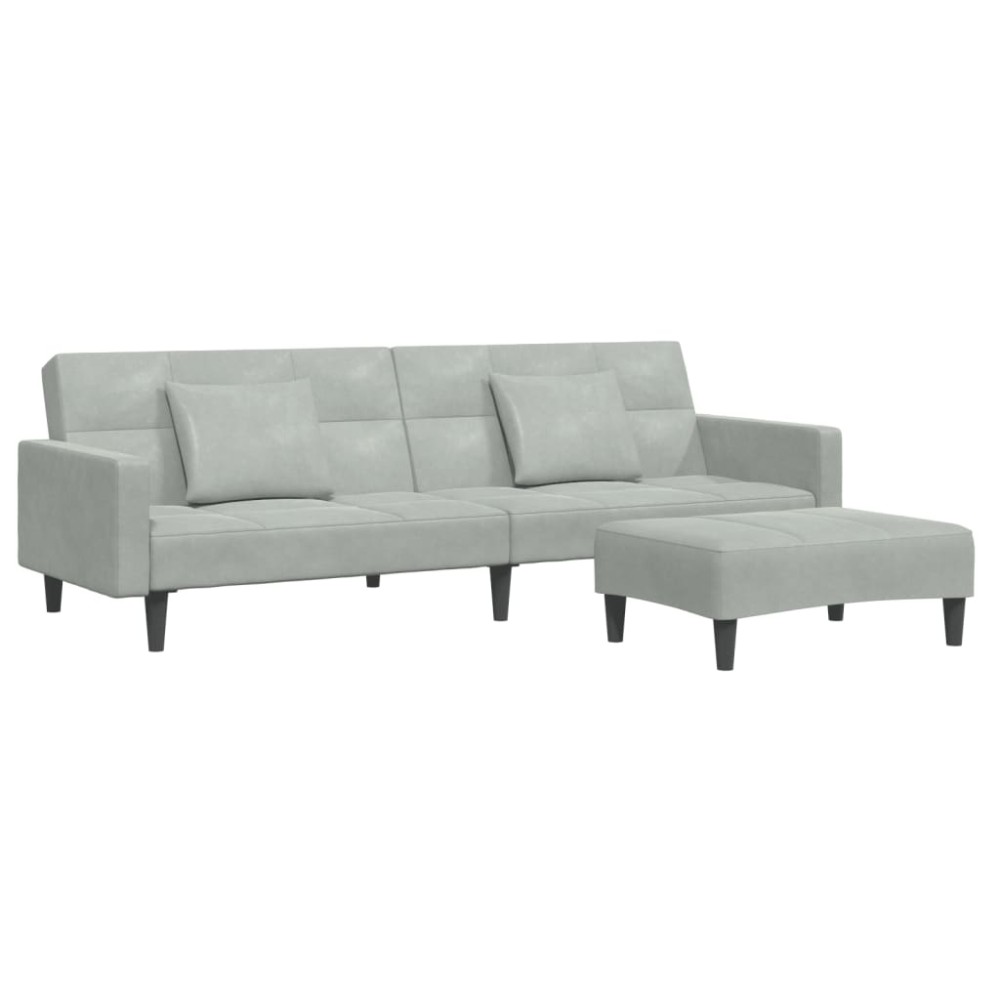 vidaXL Canapea extensibilă cu taburet, 2 locuri, gri deschis, catifea