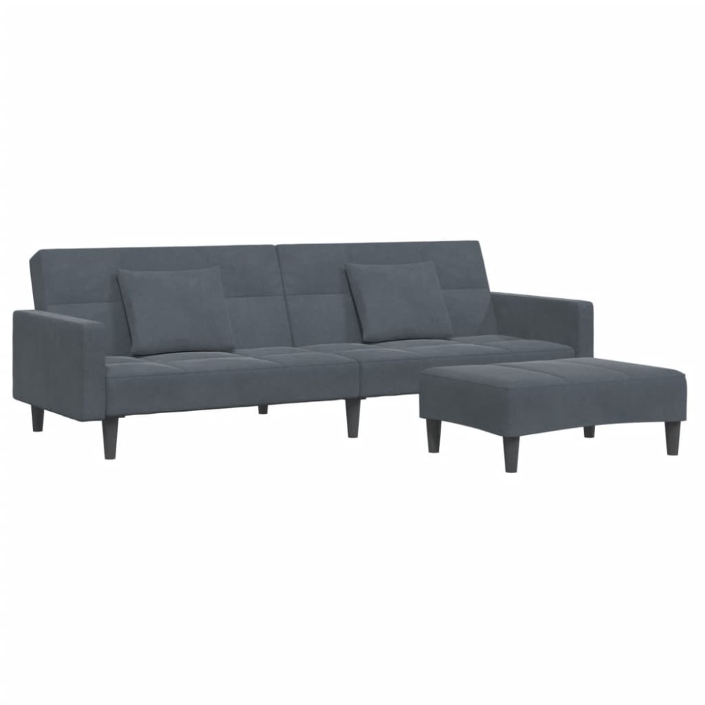 vidaXL Canapea extensibilă cu taburet, 2 locuri, gri închis, catifea