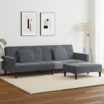 vidaXL Canapea extensibilă cu taburet, 2 locuri, gri închis, catifea vidaXL Canapea extensibilă cu taburet, 2 locuri, gri închis, catifea