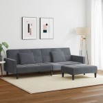 vidaXL Canapea extensibilă cu taburet, 2 locuri, gri închis, catifea vidaXL Canapea extensibilă cu taburet, 2 locuri, gri închis, catifea