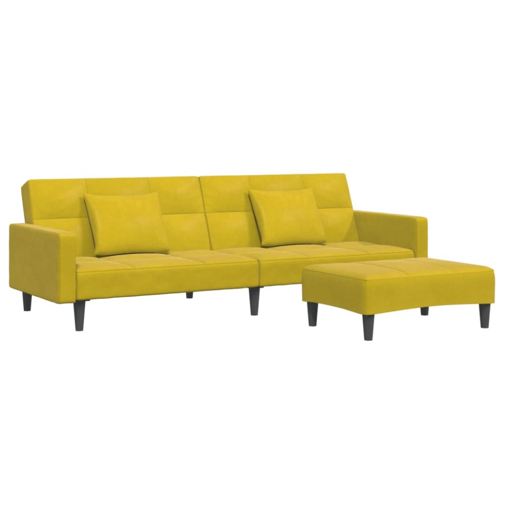 vidaXL Canapea extensibilă cu taburet, 2 locuri, galben, catifea