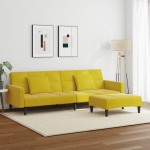 vidaXL Canapea extensibilă cu taburet, 2 locuri, galben, catifea