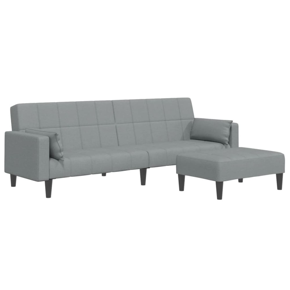 vidaXL Canapea extensibilă cu taburet, 2 locuri, gri deschis, textil