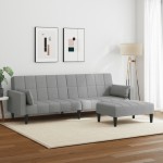 vidaXL Canapea extensibilă cu taburet, 2 locuri, gri deschis, textil vidaXL Canapea extensibilă cu taburet, 2 locuri, gri deschis, textil