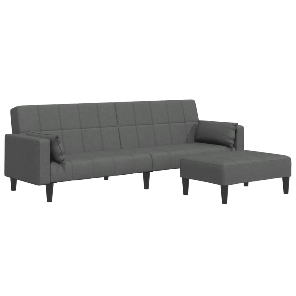 vidaXL Canapea extensibilă cu taburet, 2 locuri, gri închis, textil