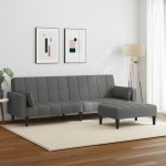 vidaXL Canapea extensibilă cu taburet, 2 locuri, gri închis, textil vidaXL Canapea extensibilă cu taburet, 2 locuri, gri închis, textil